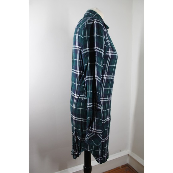 Rails S Green Bianca Plaid Flannel Shirt Dress Long Sleeve Button Up - Picture 3 of 7